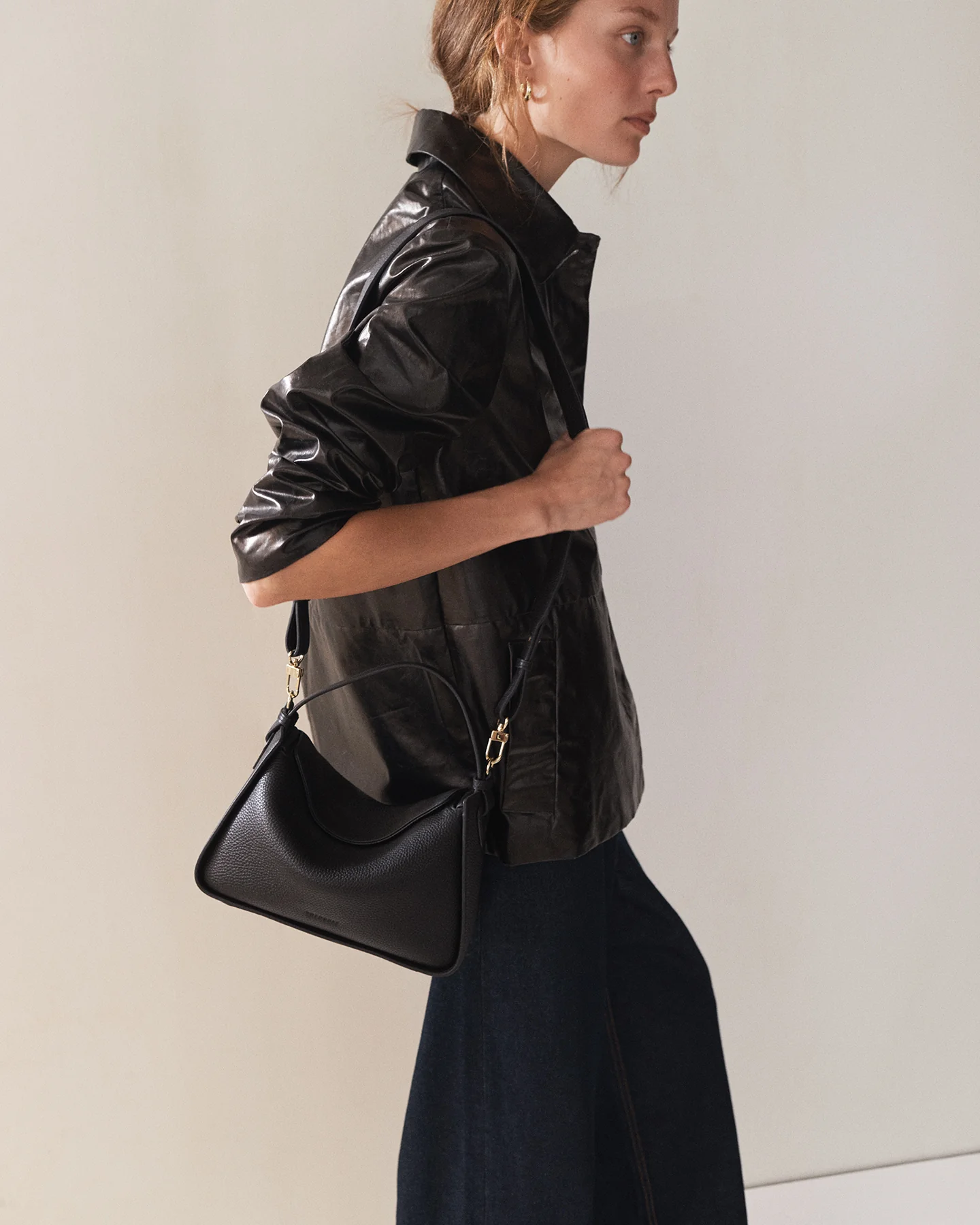 Clementine Bag: Black Pebbled Leather with Gold - Image 3