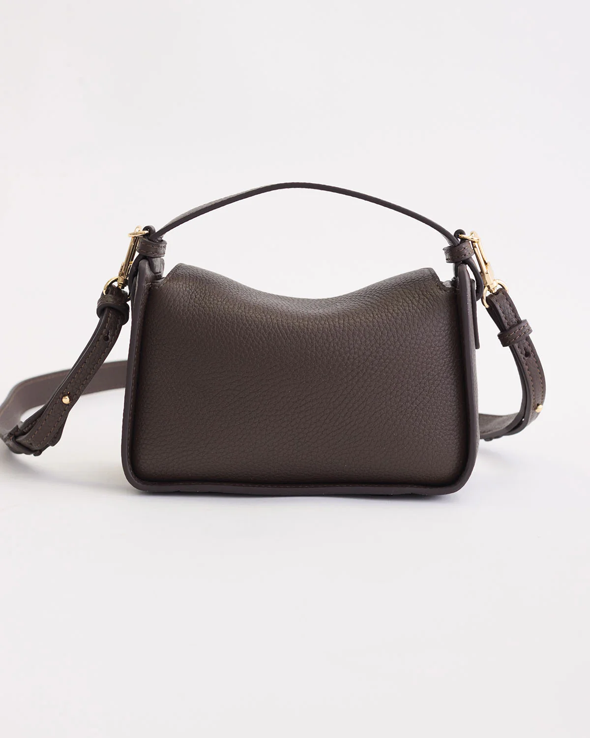 Mini Clementine Bag: Charcoal Pebbled Leather with Gold - Image 12